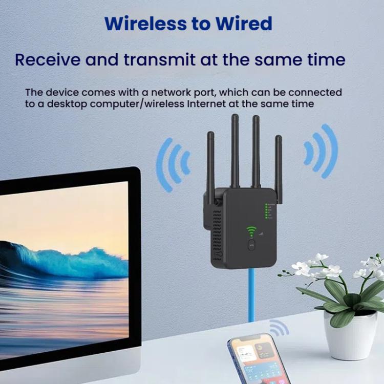 Repetidor Inalámbrico Urant U10 1200 Mbps 2,4 GHz 5,8 GHz Amplificador Señal WIFI 4 Antenas Enchufe Europeo (Blanco)