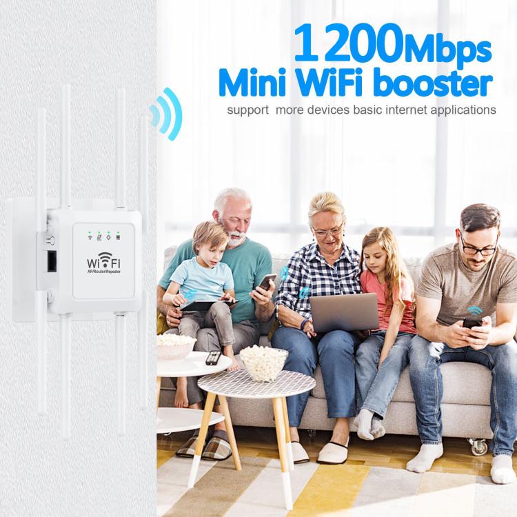 Repetidor Inalámbrico U18 1200 Mbps 2,4 G y 5 G Amplificador de Señal WIFI 8 Antenas Enchufe Estadounidense (Blanco)
