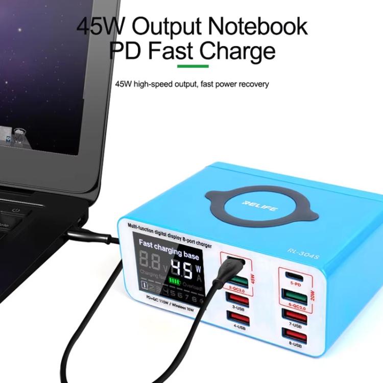 Cargador Rápido Relife Rl-304S 8 Puertos Pantalla Digital Usb PD+QC3.0 (Enchufe Estadounidense)
