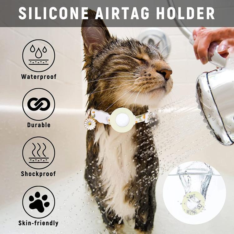Funda de Silicona para Rastreador AirTag Collar para Mascotas Diseño Margaritas con Cascabel y Película (Amarillo)