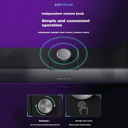 Altavoz con Cable para Computadora de Escritorio Havit M19 con Iluminación RGB (Blanca) Versión Estándar