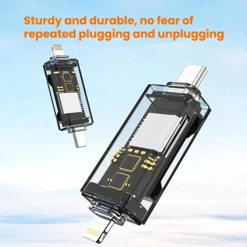 Adaptador OTG Lector de Tarjetas USB-C/Tipo-C a SD/TF Transparente para PC Portátil Teléfono Inteligente