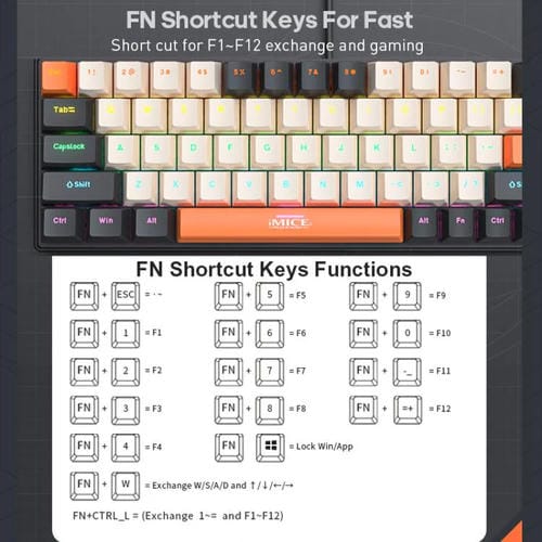 Teclado mecánico iMICE GK-690 con cable tipo C (Negro)