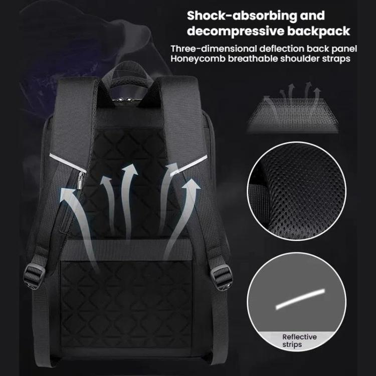 Mochila rígida para portátil 15,6-16,6 pulgadas con puertos USB y tipo C antirrobo (Negro)