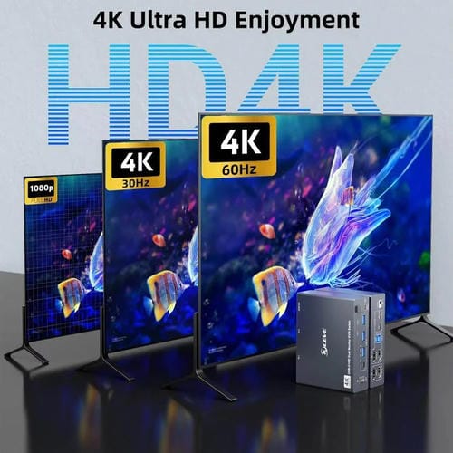 Conmutador KVM KVEVE KC-KVM202CH USB 3.0 con dos monitores, 4K, 60 Hz, enchufe británico