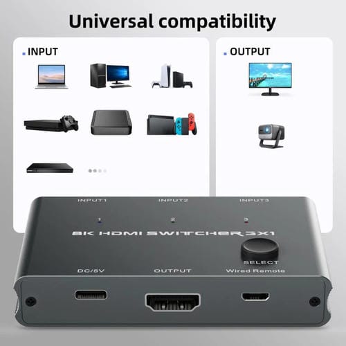 Conmutador HDMI 3 en 1 HD31 8K 60 Hz 4K 120 Hz conversión HD para computadora