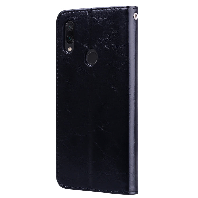 Estuche de Cuero con Tapa Horizontal con Textura de Cera de Aceite de Estilo Empresarial para Xiaomi Redmi Note7, con Soporte, Ranuras para Tarjetas y Billetera (Negro)