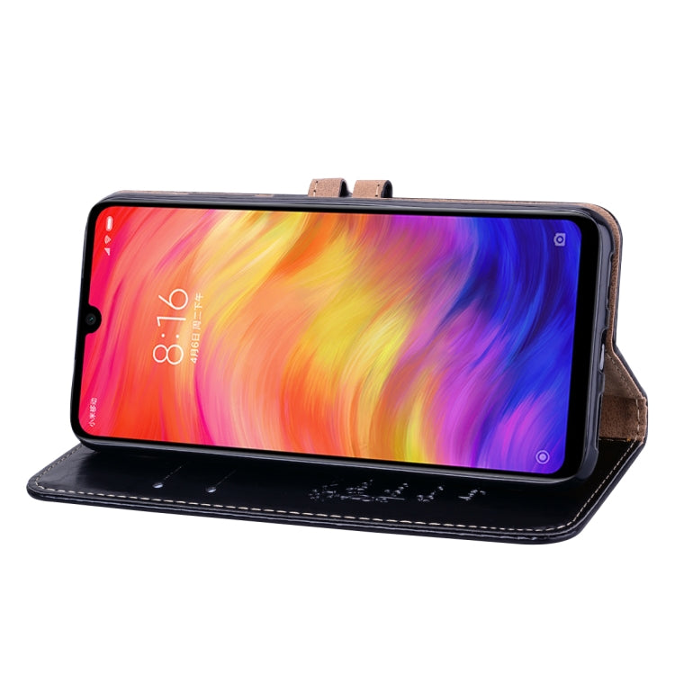 Estuche de Cuero con Tapa Horizontal con Textura de Cera de Aceite de Estilo Empresarial para Xiaomi Redmi Note7, con Soporte, Ranuras para Tarjetas y Billetera (Negro)