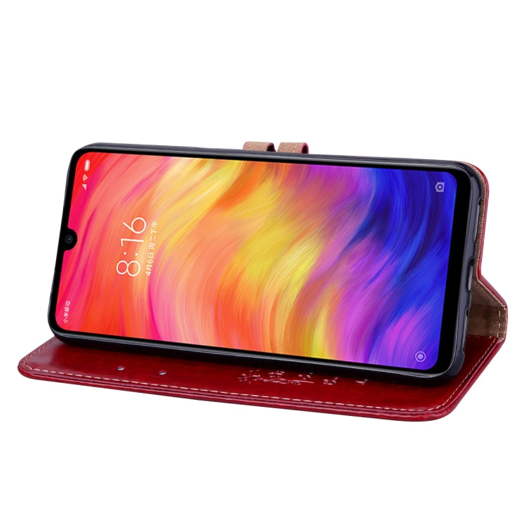 Estuche de Cuero con Tapa Horizontal con Textura de Cera de Aceite de Estilo Empresarial para Xiaomi Redmi Note7, con Soporte, Ranuras para Tarjetas y Billetera (Rojo)