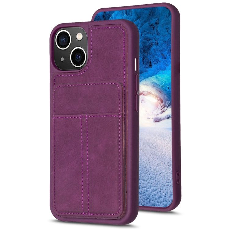 Para iPhone 15 Bf28 Estuche para Teléfono con Bolsa para Tarjeta Esmerilada y Soporte (Púrpura Oscuro) - MOVILSTORE