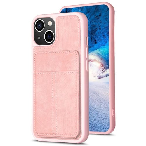 Para iPhone 15 Bf28 Estuche para Teléfono con Bolsa para Tarjeta Esmerilada y Soporte (Rosa) - MOVILSTORE