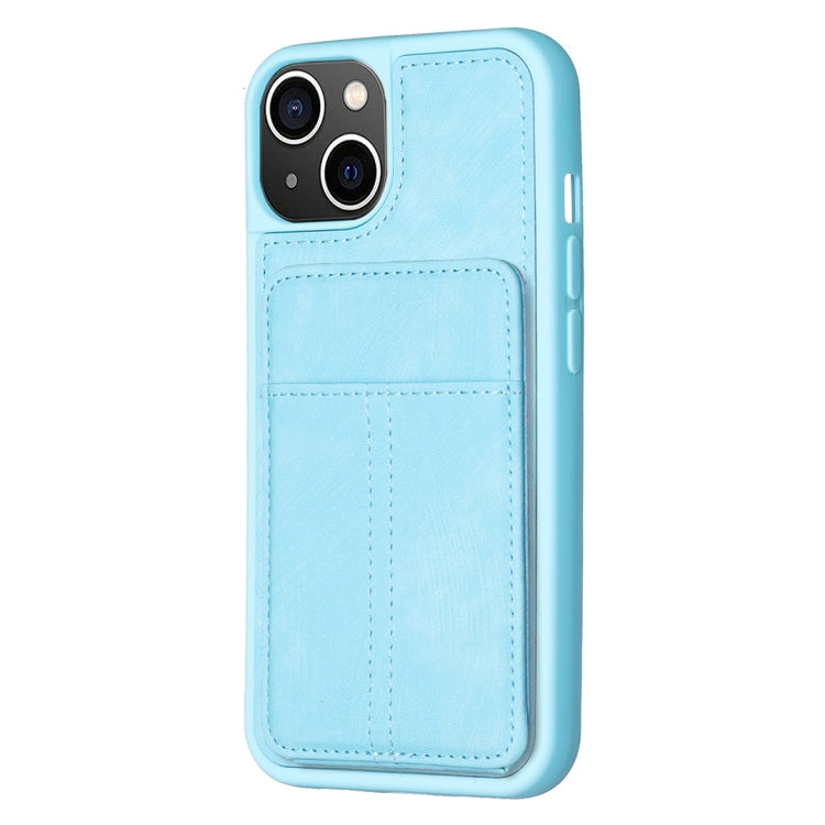 Para iPhone 15 Bf28 Estuche para Teléfono con Bolsa para Tarjetas Esmerilada y Soporte (Azul) - MOVILSTORE