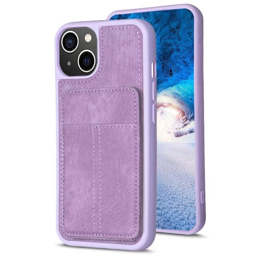 Para iPhone 15 Bf28 Estuche para Teléfono con Bolsa para Tarjetas Esmerilada y Soporte (Púrpura) - MOVILSTORE