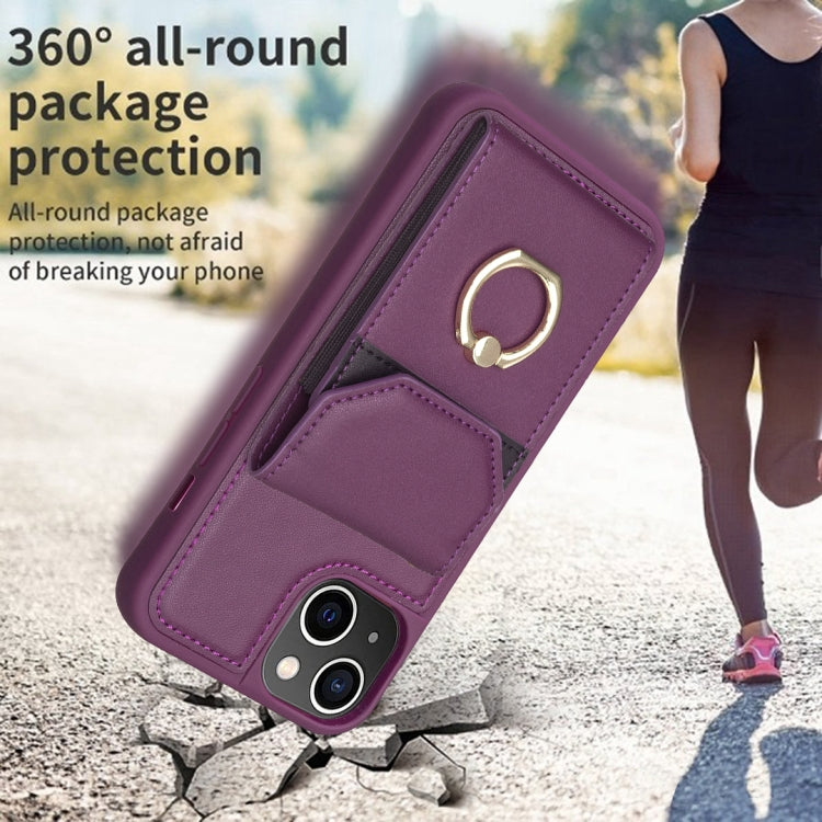 Para iPhone 15 Bf29 Funda para Teléfono con Soporte para Anillo y Bolsa para Tarjeta de Órgano (Púrpura Oscuro) - MOVILSTORE