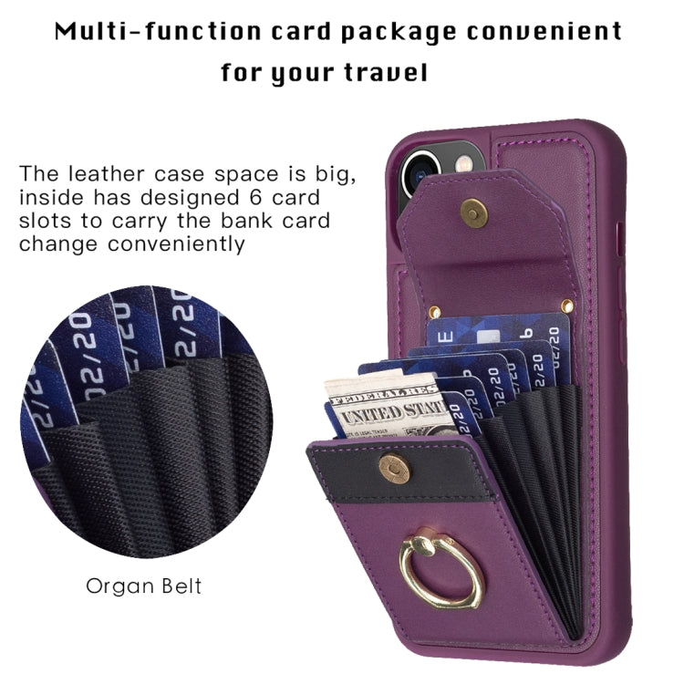 Para iPhone 15 Bf29 Funda para Teléfono con Soporte para Anillo y Bolsa para Tarjeta de Órgano (Púrpura Oscuro) - MOVILSTORE