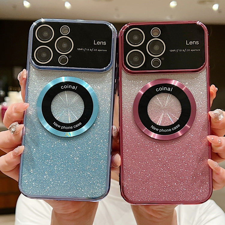 Para iPhone 15 Caja de Teléfono de TPU con Galvanoplastia con Brillo Degradado Magsafe con Ventana Grande (Púrpura) - MOVILSTORE