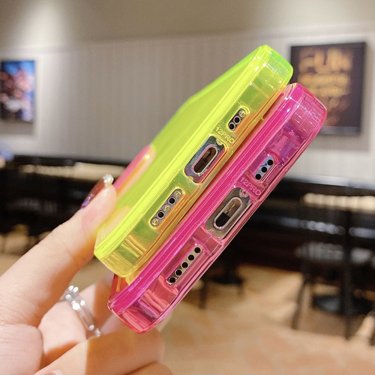 Para iPhone 15 Caja de Teléfono de TPU Transparente con Marco de Lente de Contraste de Color (Rojo Rosa + Verde) - MOVILSTORE