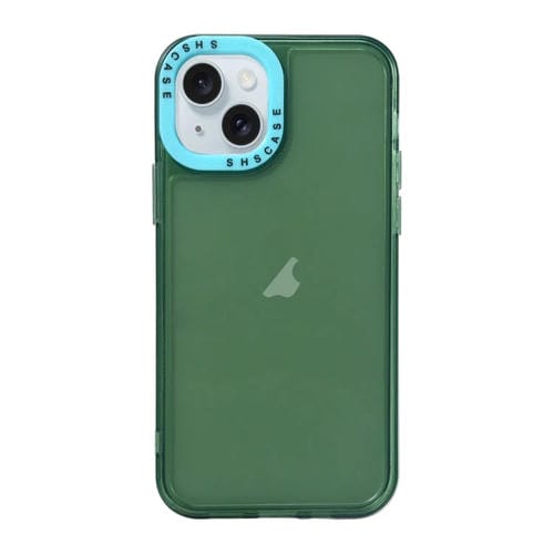 Para iPhone 15 Caja de Teléfono de TPU Transparente con Marco de Lente de Contraste de Color (Verde + Azul Cielo) - MOVILSTORE