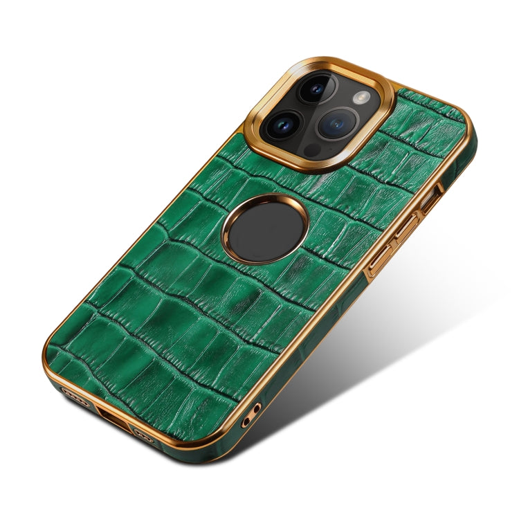Para iPhone 15 Denior Funda para Teléfono con Galvanoplastia de Cuero Genuino con Textura de Cocodrilo (Verde) - MOVILSTORE