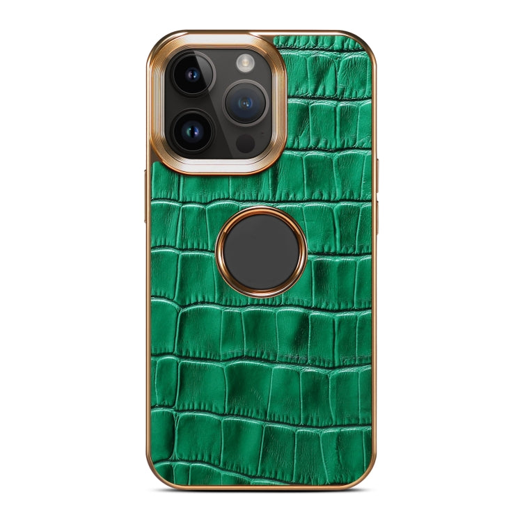 Para iPhone 15 Denior Funda para Teléfono con Galvanoplastia de Cuero Genuino con Textura de Cocodrilo (Verde) - MOVILSTORE