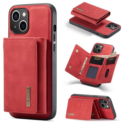Para iPhone 15 Dg.Ming M1 Series Funda de Cuero para Teléfono con Billetera Múltiple de 3 Pliegues (Rojo) - MOVILSTORE