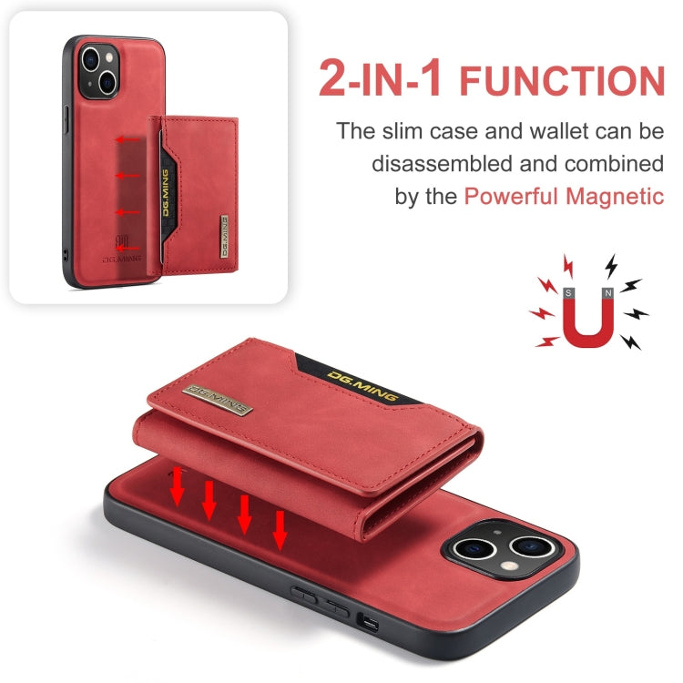 Para iPhone 15 Dg.Ming M2 Series Funda de Cuero para Teléfono con Bolsa para Tarjetas de 3 Pliegues (Rojo) - MOVILSTORE