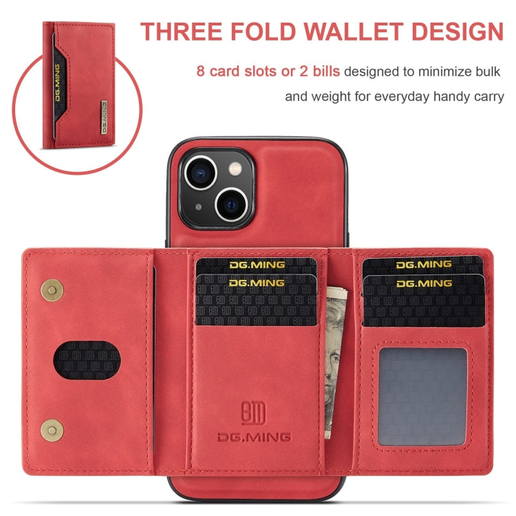 Para iPhone 15 Dg.Ming M2 Series Funda de Cuero para Teléfono con Bolsa para Tarjetas de 3 Pliegues (Rojo) - MOVILSTORE