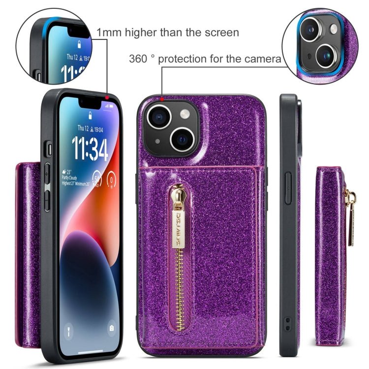 Para iPhone 15 Dg.Ming M3 Series Glitter Powder Card Bag Funda de Cuero para Teléfono (Púrpura Oscuro) - MOVILSTORE