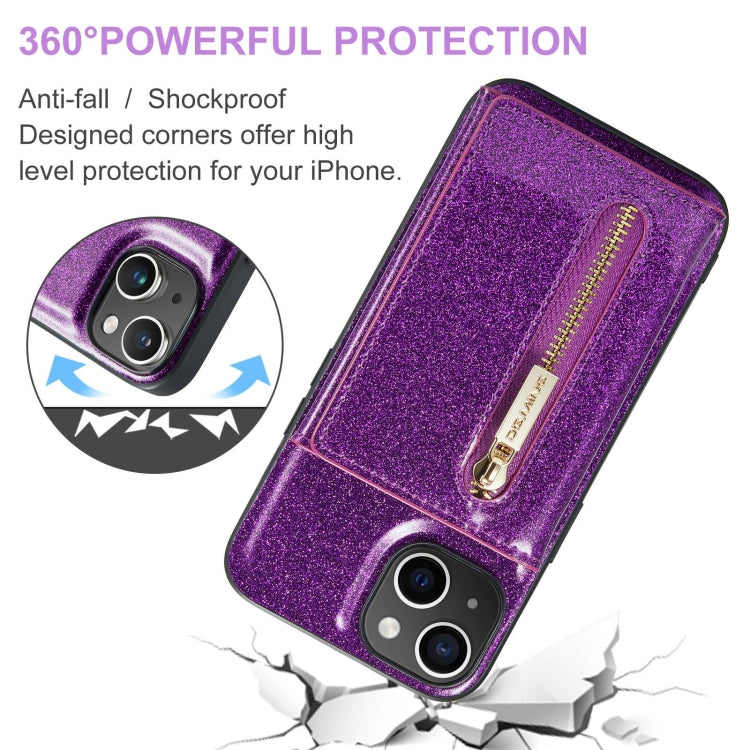 Para iPhone 15 Dg.Ming M3 Series Glitter Powder Card Bag Funda de Cuero para Teléfono (Púrpura Oscuro) - MOVILSTORE