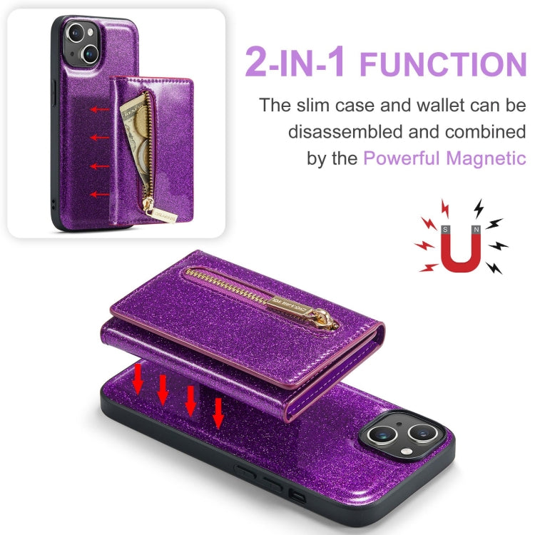 Para iPhone 15 Dg.Ming M3 Series Glitter Powder Card Bag Funda de Cuero para Teléfono (Púrpura Oscuro) - MOVILSTORE