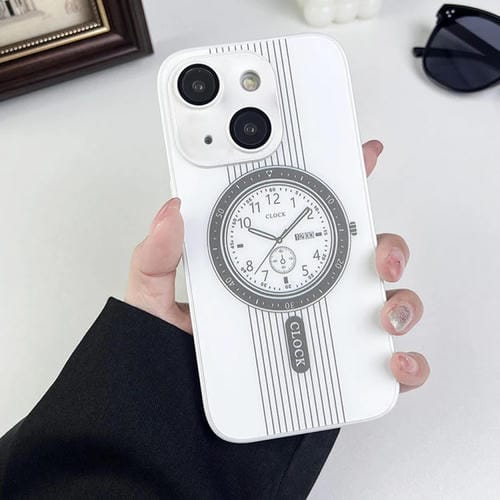 Para iPhone 15 Estuche para Teléfono con Protección de Lente Magnética con Patrón de Reloj (Blanco) - MOVILSTORE