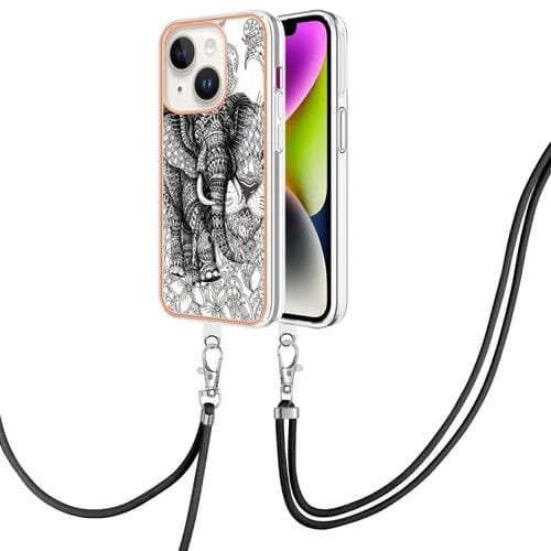Para iPhone 15 Estuche para Teléfono Imd de Doble Cara con Galvanoplastia y Cordón (Totem Elephant) - MOVILSTORE