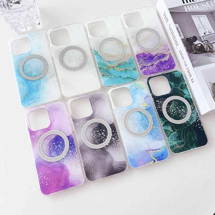 Para iPhone 15 Estuche para Teléfono Imd Marble Magsafe de Doble Cara (Púrpura Manchado) - MOVILSTORE
