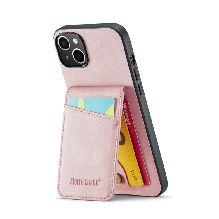 Para iPhone 15 Fierre Shann Crazy Horse Titular de la Tarjeta Contraportada Funda para Teléfono Pu (Rosa) - MOVILSTORE