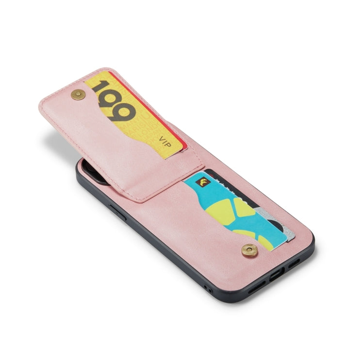 Para iPhone 15 Fierre Shann Crazy Horse Titular de la Tarjeta Contraportada Funda para Teléfono Pu (Rosa) - MOVILSTORE