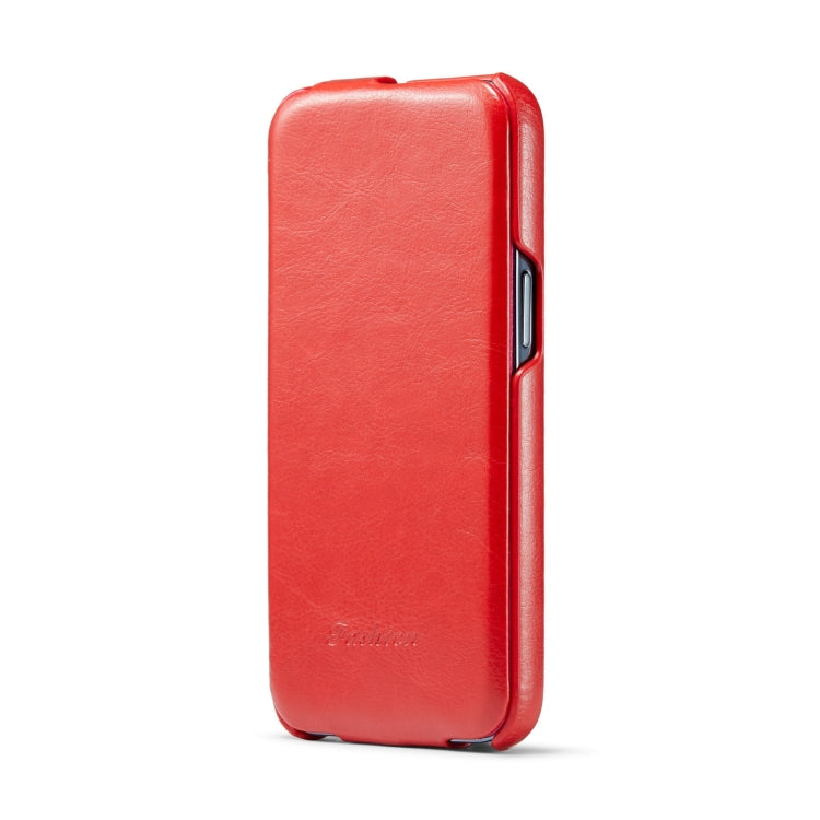 Para iPhone 15 Fierre Shann Oil Wax Texture Funda para Teléfono Pu con Tapa Vertical (Rojo) - MOVILSTORE