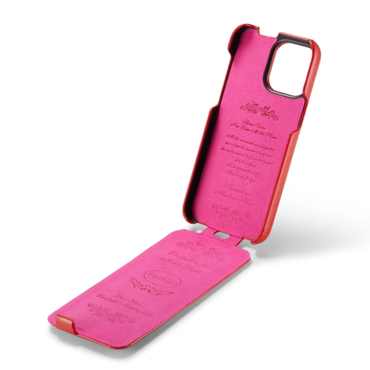 Para iPhone 15 Fierre Shann Oil Wax Texture Funda para Teléfono Pu con Tapa Vertical (Rojo) - MOVILSTORE