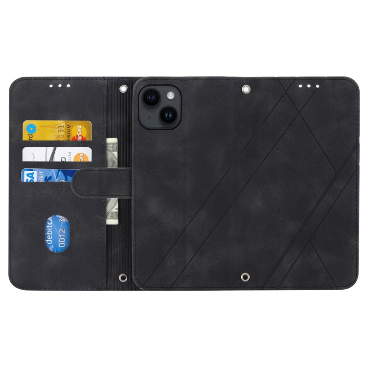 Para iPhone 15 Funda de Cuero con Línea En Relieve y Cordón (Negro) - MOVILSTORE