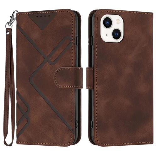 Para iPhone 15 Funda de Cuero con Sensación de Piel y Patrón de Líneas (Café) - MOVILSTORE