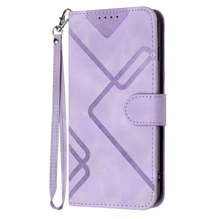 Para iPhone 15 Funda de Cuero con Sensación de Piel y Patrón de Líneas (Púrpura Claro) - MOVILSTORE