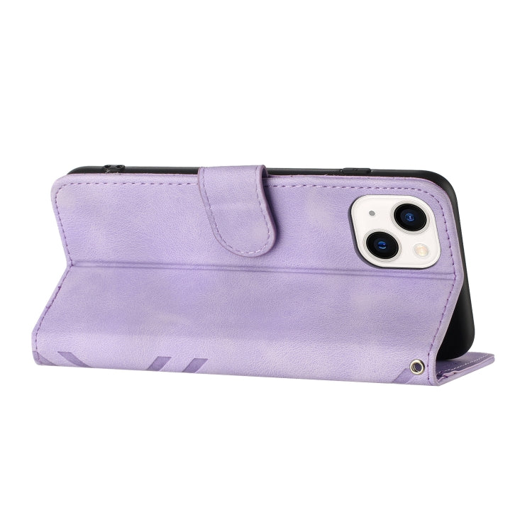 Para iPhone 15 Funda de Cuero con Sensación de Piel y Patrón de Líneas (Púrpura Claro) - MOVILSTORE