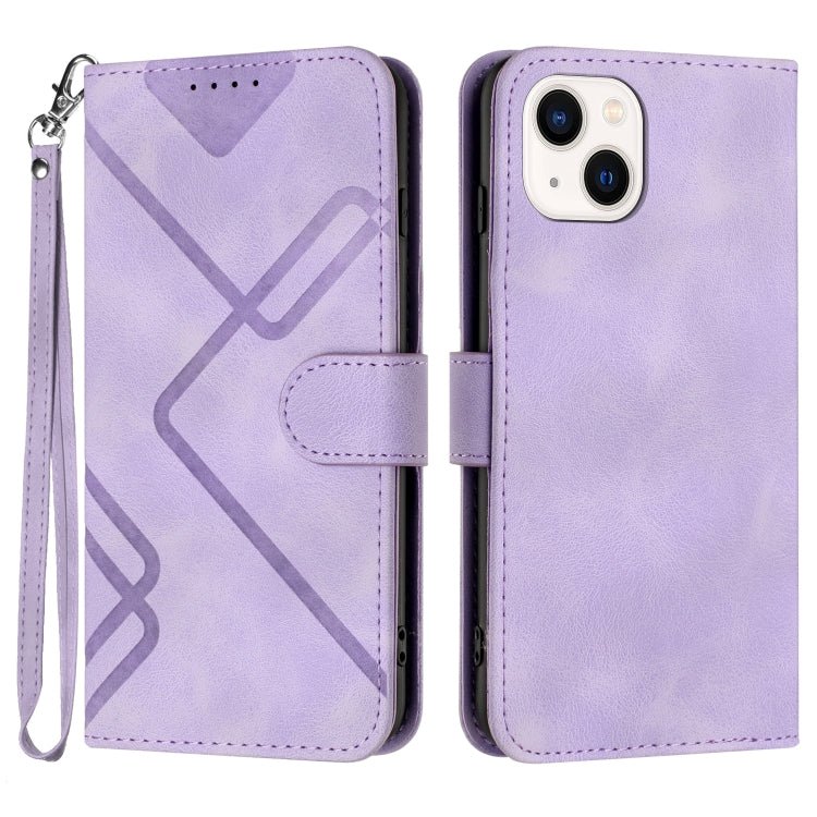 Para iPhone 15 Funda de Cuero con Sensación de Piel y Patrón de Líneas (Púrpura Claro) - MOVILSTORE