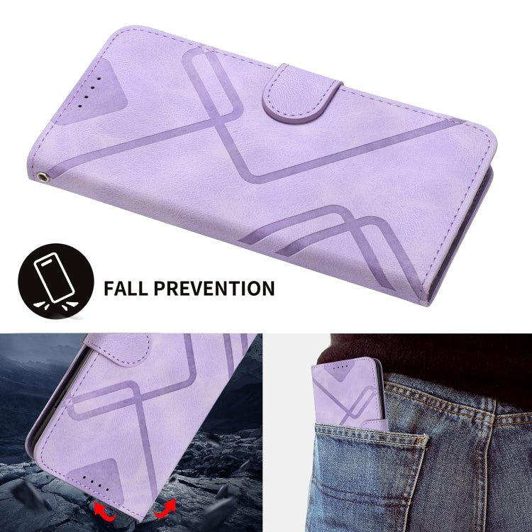 Para iPhone 15 Funda de Cuero con Sensación de Piel y Patrón de Líneas (Púrpura Claro) - MOVILSTORE