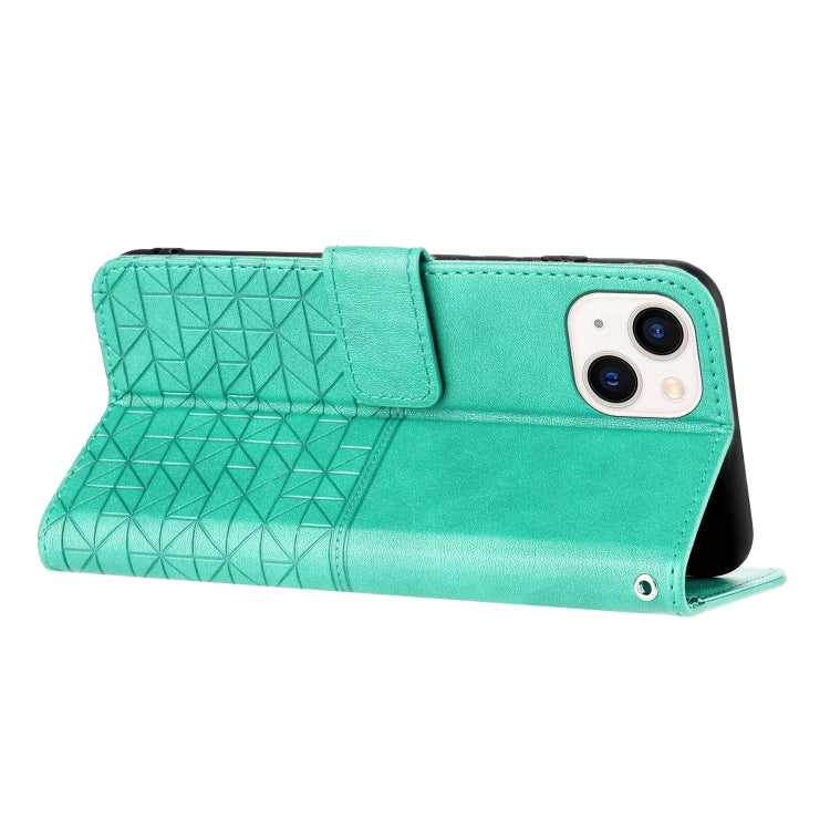 Para iPhone 15 Funda de Cuero con Textura Rómbica y Cordón (Verde) - MOVILSTORE