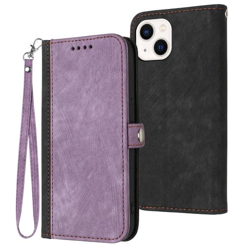 Para iPhone 15 Funda de Cuero para Teléfono con Correa de Mano con Doble Pliegue y Hebilla Lateral (Púrpura) - MOVILSTORE