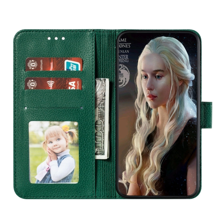 Para iPhone 15 Funda de Cuero para Teléfono con Textura Litchi con Patrón de Plumas (Verde) - MOVILSTORE