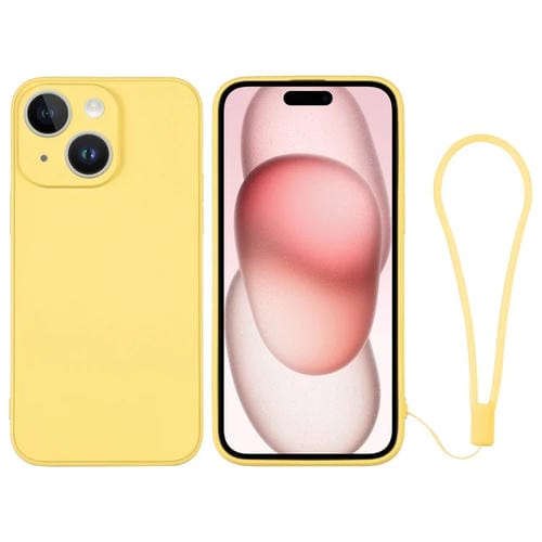 Para iPhone 15 Funda de Silicona para Teléfono con Correa para la Muñeca (Amarillo) - MOVILSTORE