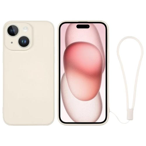Para iPhone 15 Funda de Silicona para Teléfono con Correa para la Muñeca (Blanco) - MOVILSTORE