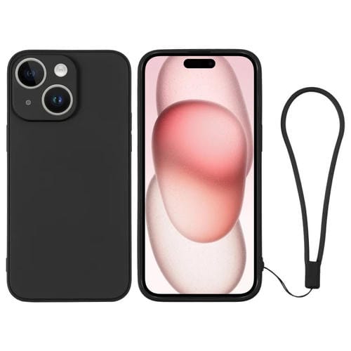 Para iPhone 15 Funda de Silicona para Teléfono con Correa para la Muñeca (Negro) - MOVILSTORE
