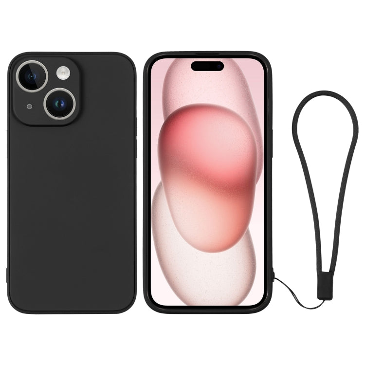 Para iPhone 15 Funda de Silicona para Teléfono con Correa para la Muñeca (Negro) - MOVILSTORE
